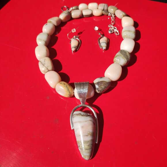Jay King DTR Natural Stone necklace, pendant and earrings set, 925 Sterling Silv